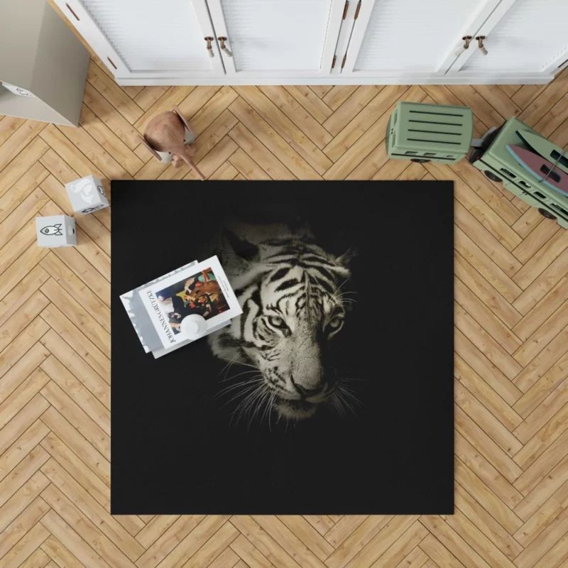 White Tiger in Darkness Mysterious Beauty Rug