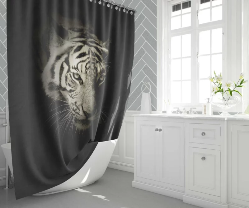 White Tiger in Darkness Mysterious Beauty Shower Curtain 1