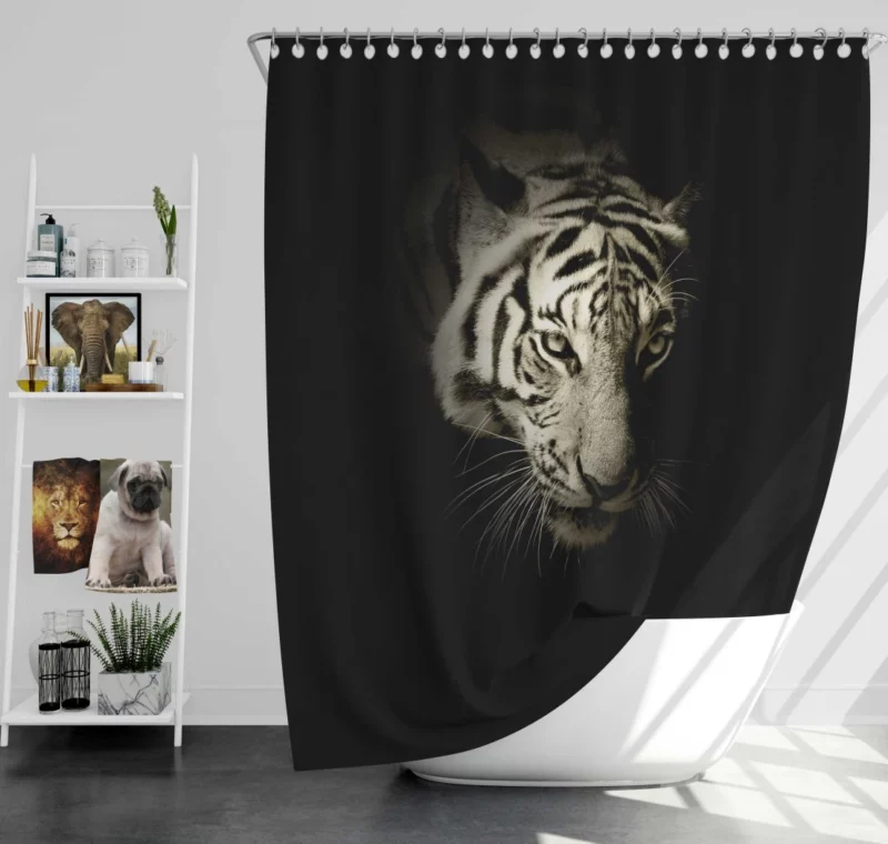 White Tiger in Darkness Mysterious Beauty Shower Curtain