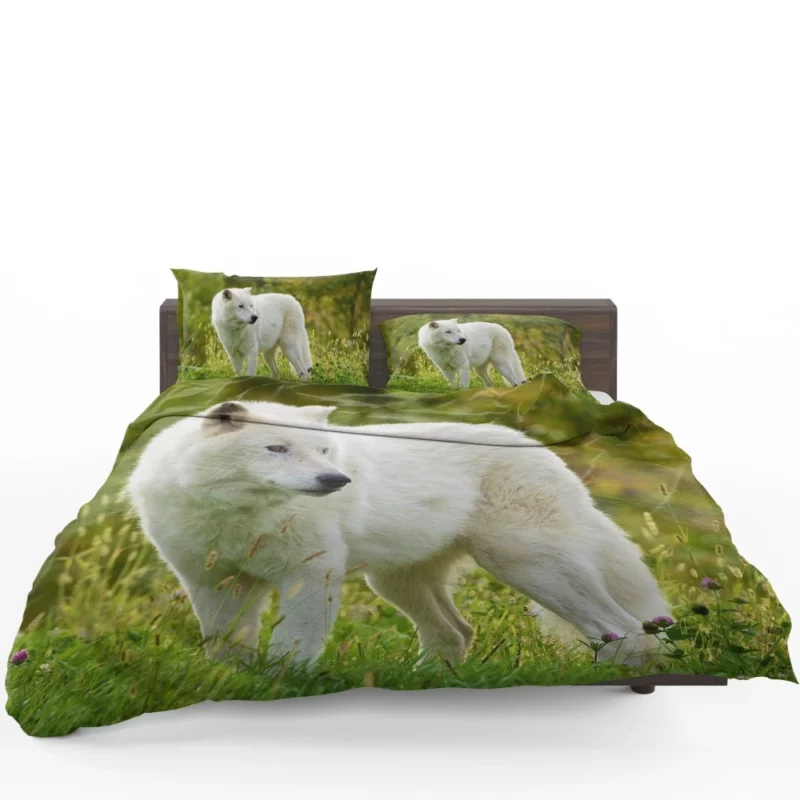 White Wolf Amidst Blossoms Majestic Aura Bedding Set