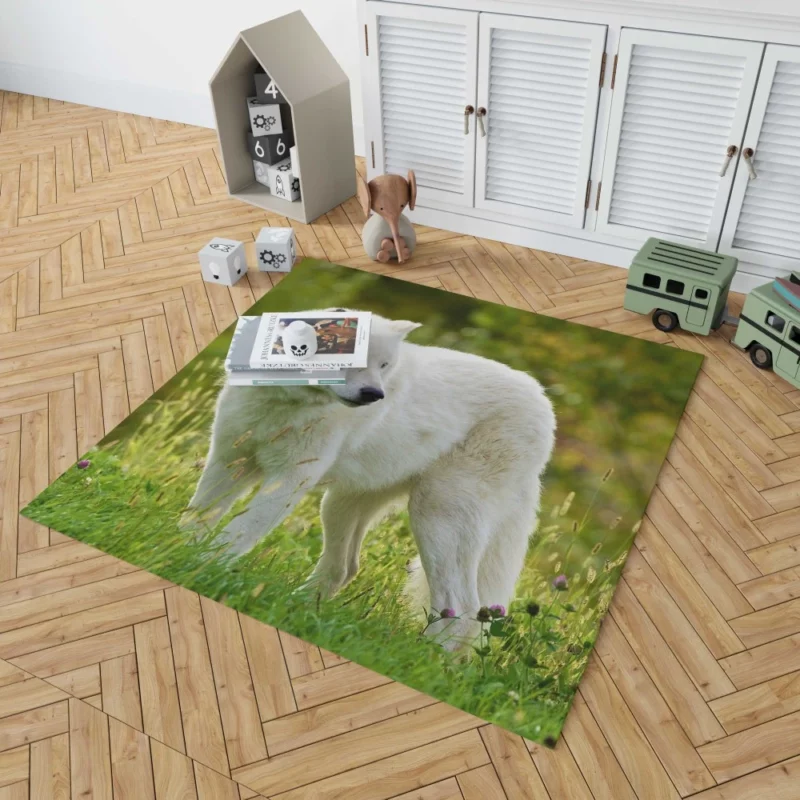 White Wolf Amidst Blossoms Majestic Aura Rug 1