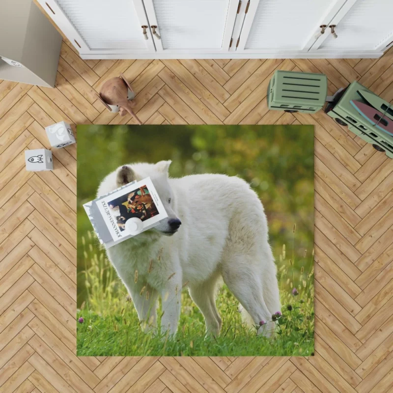 White Wolf Amidst Blossoms Majestic Aura Rug