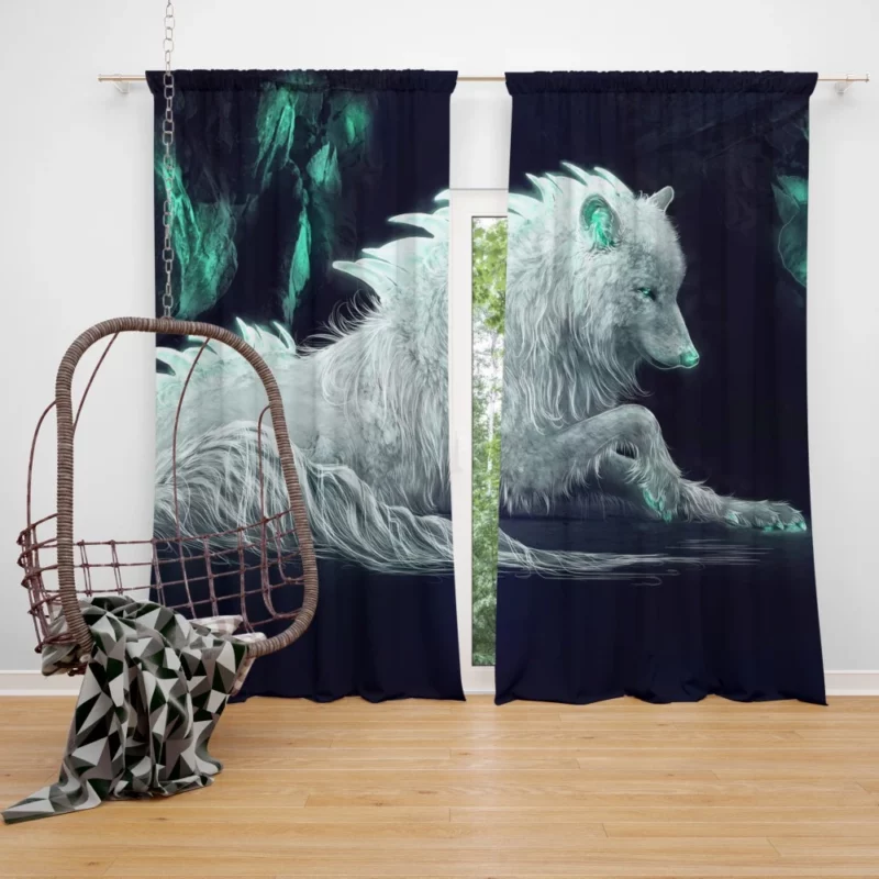 White Wolf in Arctic Fantasy Curtain