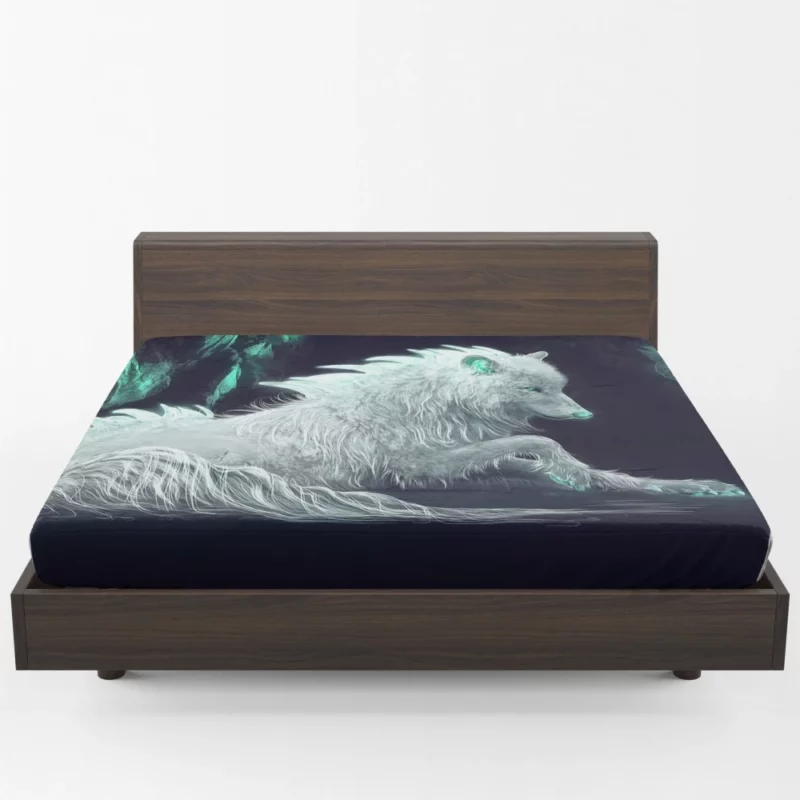 White Wolf in Arctic Fantasy Fitted Sheet