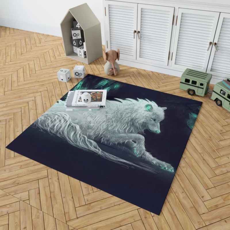 White Wolf in Arctic Fantasy Rug 1