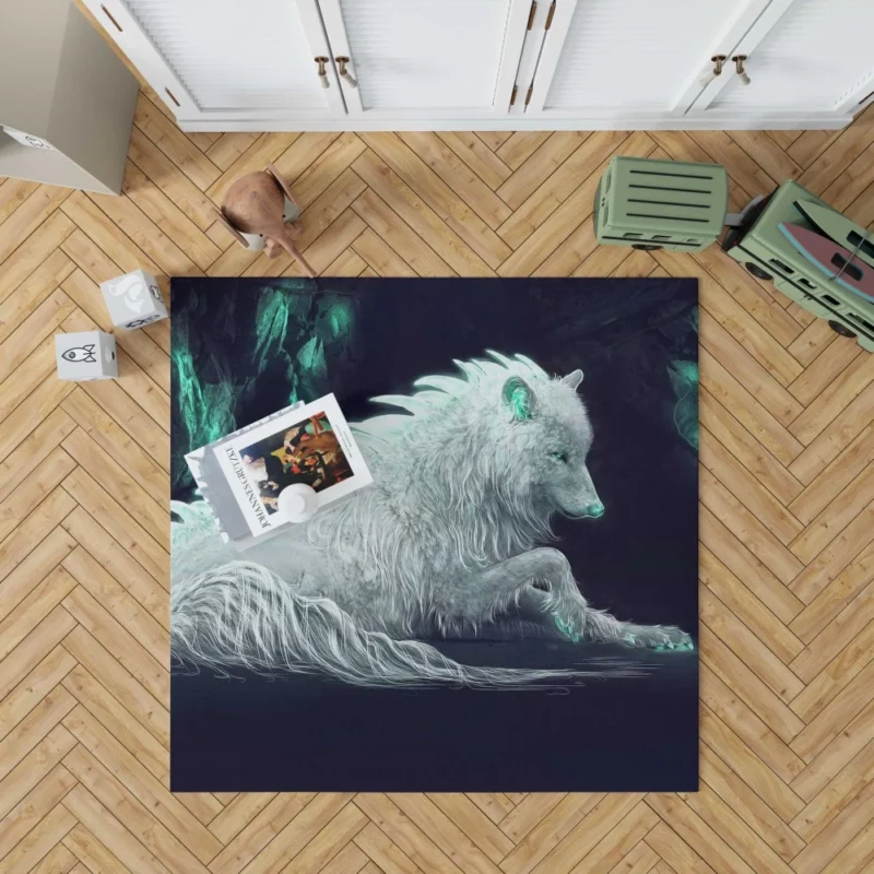 White Wolf in Arctic Fantasy Rug