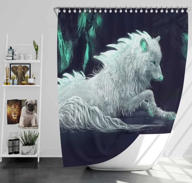 White Wolf in Arctic Fantasy Shower Curtain