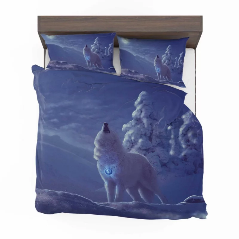 White Wolf in Nighttime Forest Mystical Aura Bedding Set 1