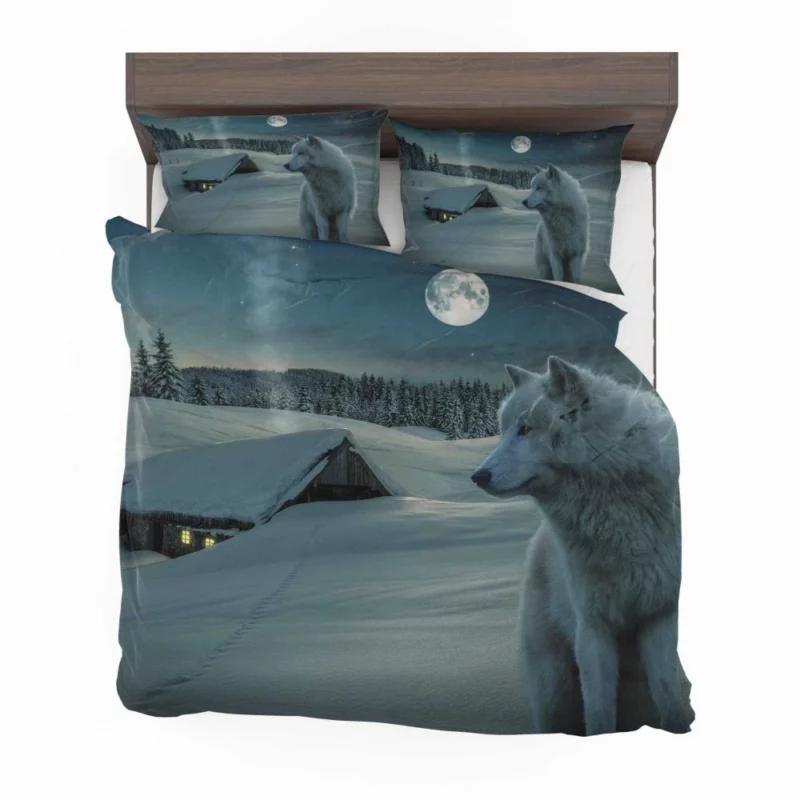 White Wolf in Starlit Night Enigmatic Majesty Bedding Set 1