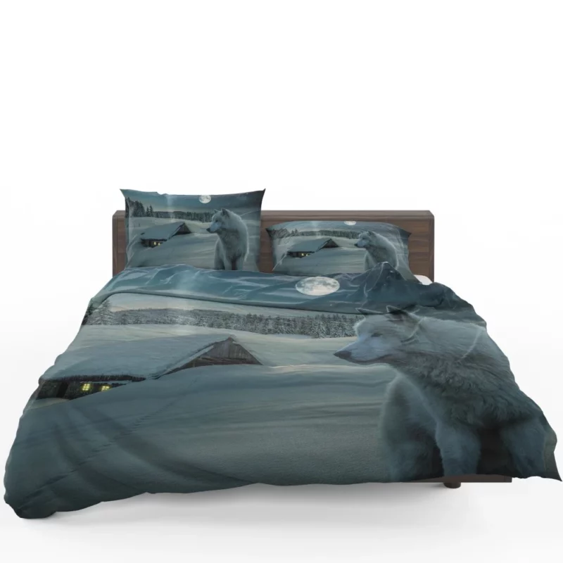 White Wolf in Starlit Night Enigmatic Majesty Bedding Set