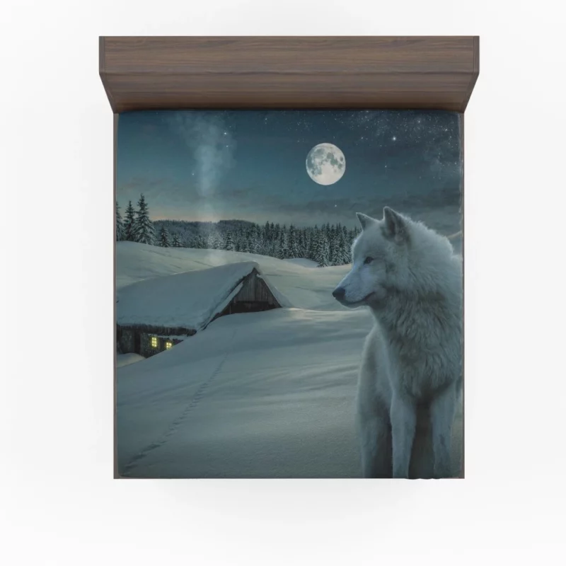 White Wolf in Starlit Night Enigmatic Majesty Fitted Sheet 1