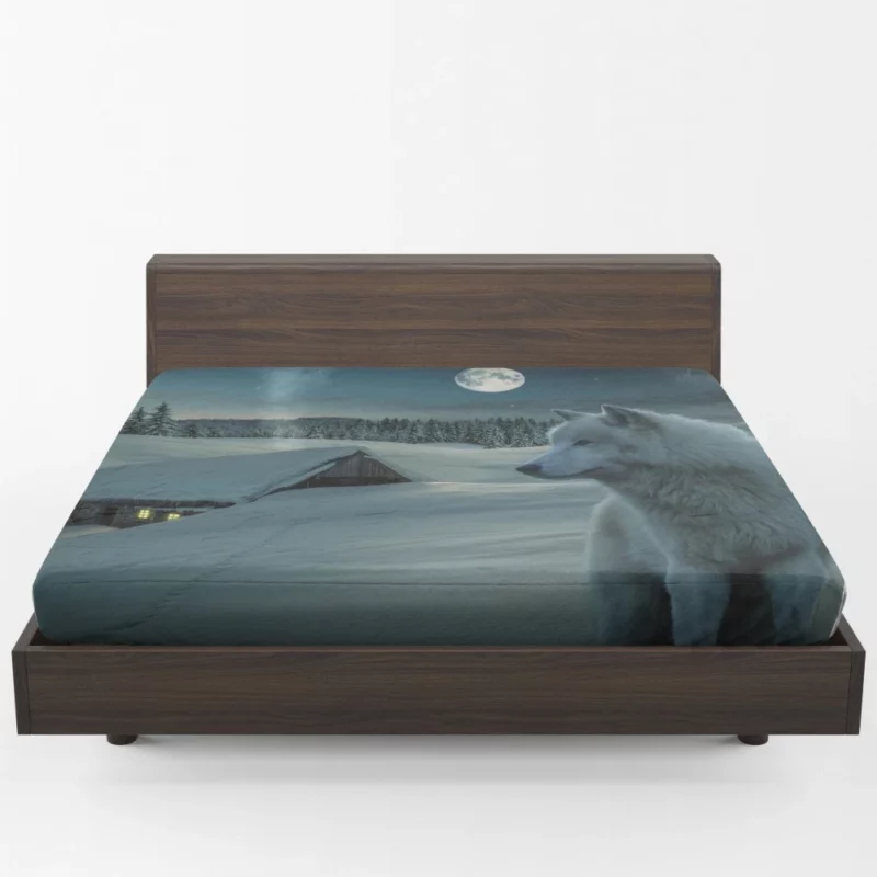 White Wolf in Starlit Night Enigmatic Majesty Fitted Sheet