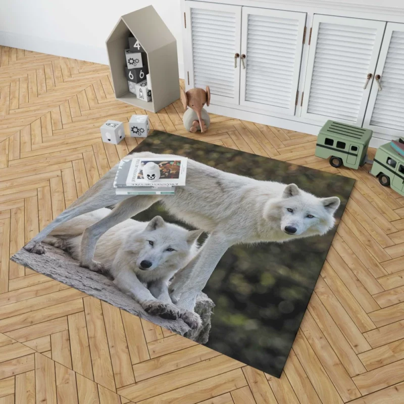 White Wolves Amidst Bokeh Arctic Majesty Rug 1