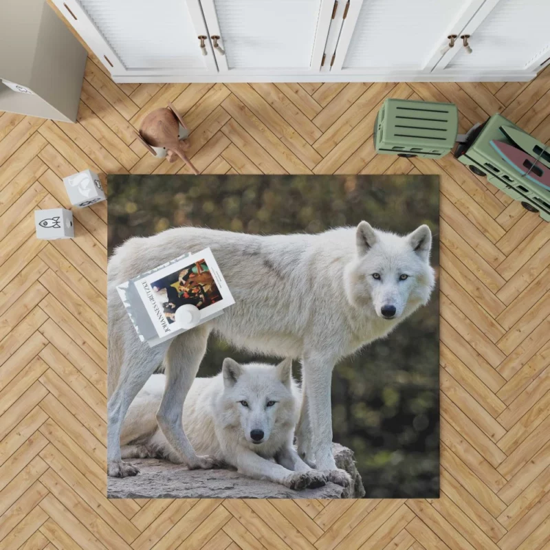 White Wolves Amidst Bokeh Arctic Majesty Rug