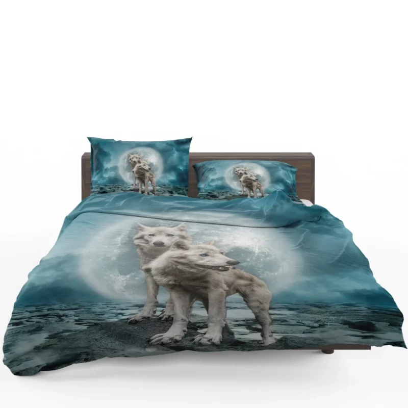 White Wolves Beneath the Moon Bedding Set