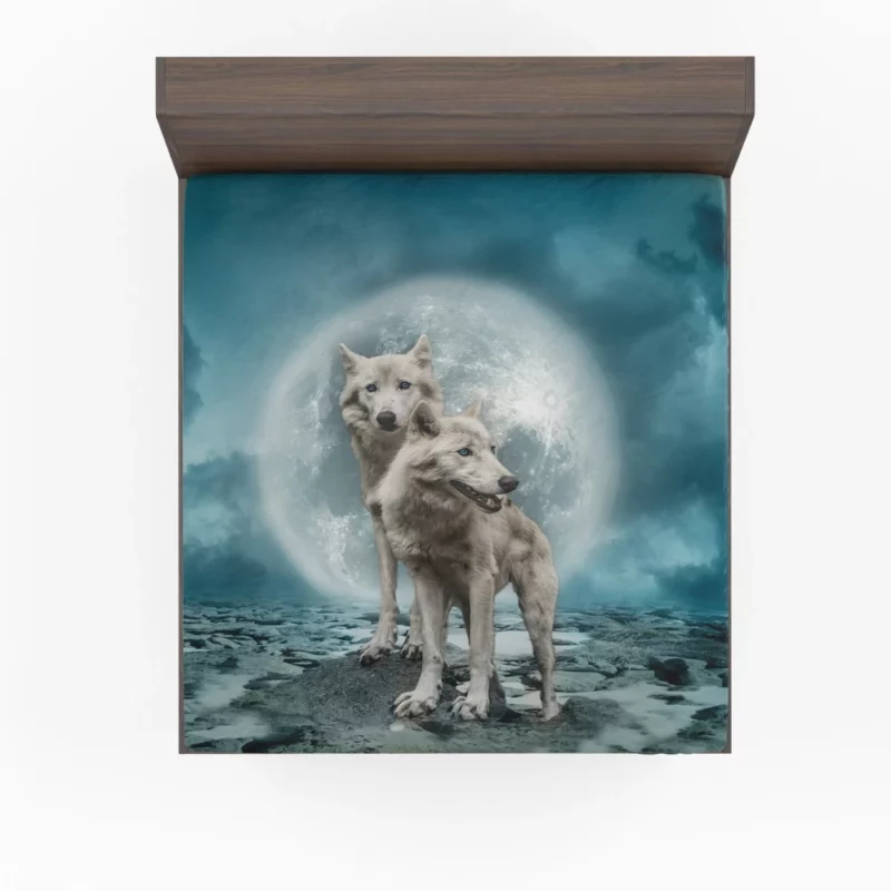 White Wolves Beneath the Moon Fitted Sheet 1