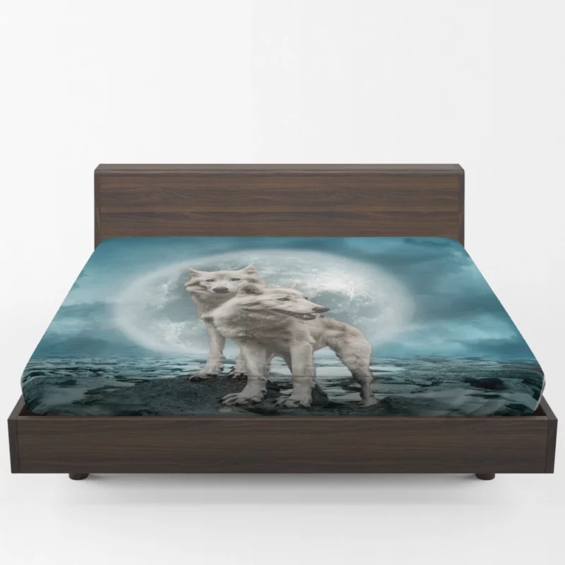 White Wolves Beneath the Moon Fitted Sheet