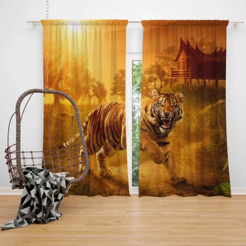 Wild Tiger Angry Roar in the Jungle Curtain