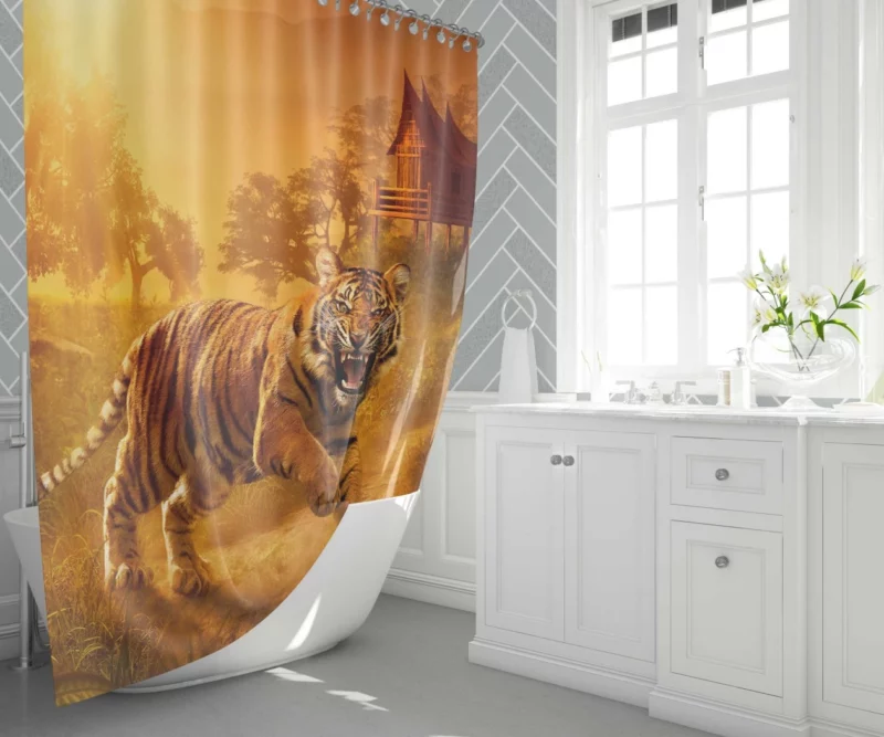 Wild Tiger Angry Roar in the Jungle Shower Curtain 1