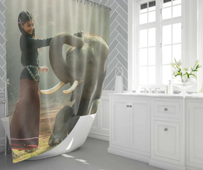 Willow Shields with Asian Elephant Grace & Majesty Shower Curtain 1