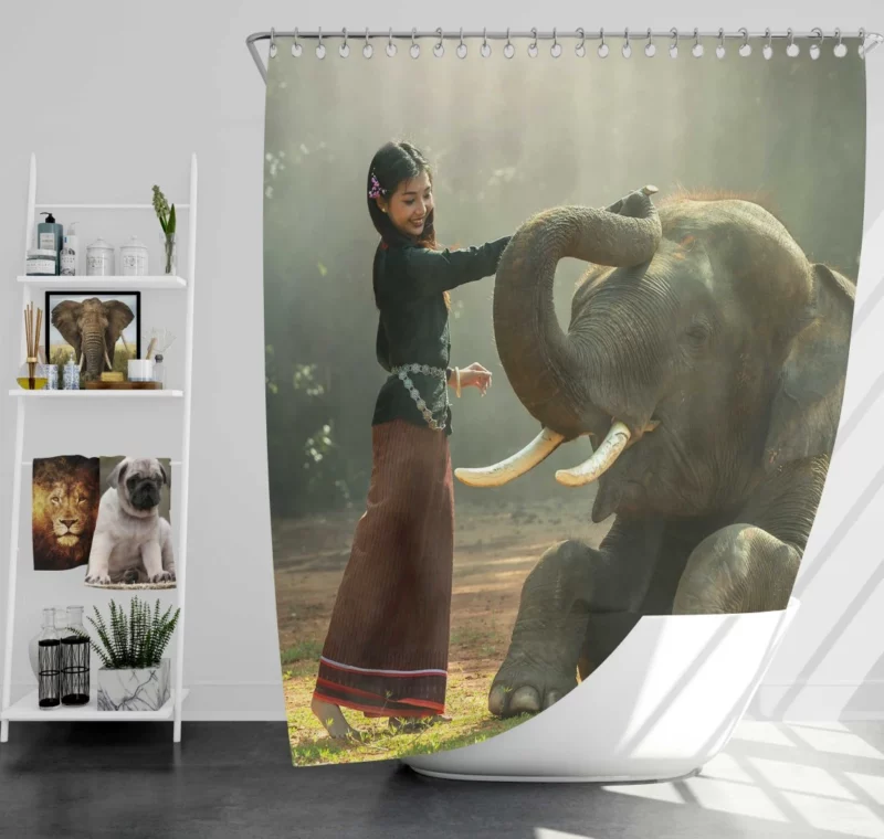 Willow Shields with Asian Elephant Grace & Majesty Shower Curtain