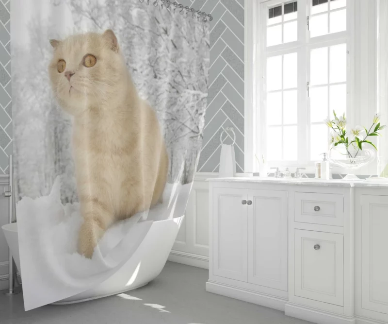 Winter Cat Serene Gaze Snowfall Beauty Shower Curtain 1