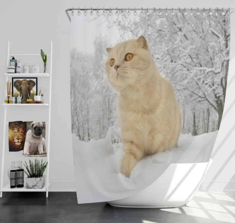 Winter Cat Serene Gaze Snowfall Beauty Shower Curtain