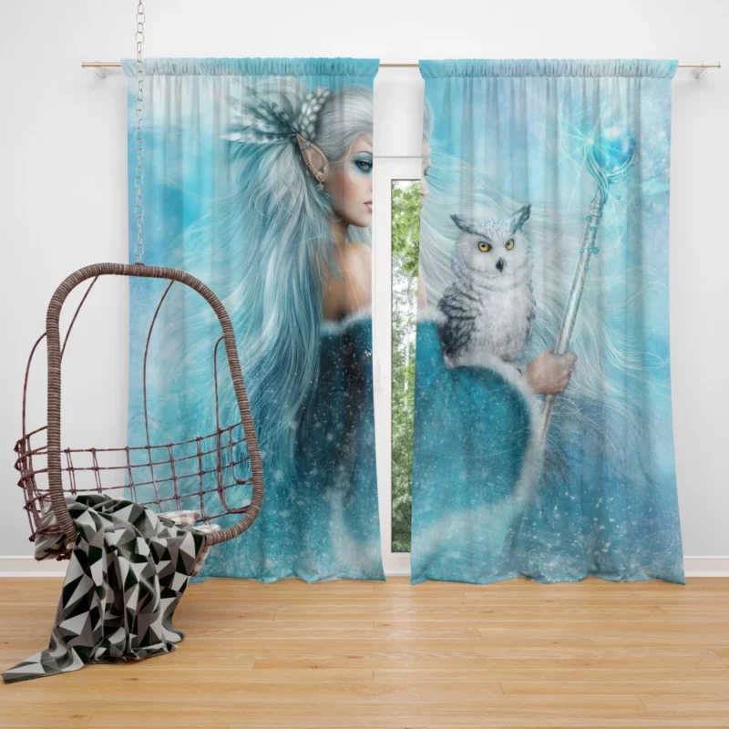 Winter Elf Queen with Snowy Owl Curtain