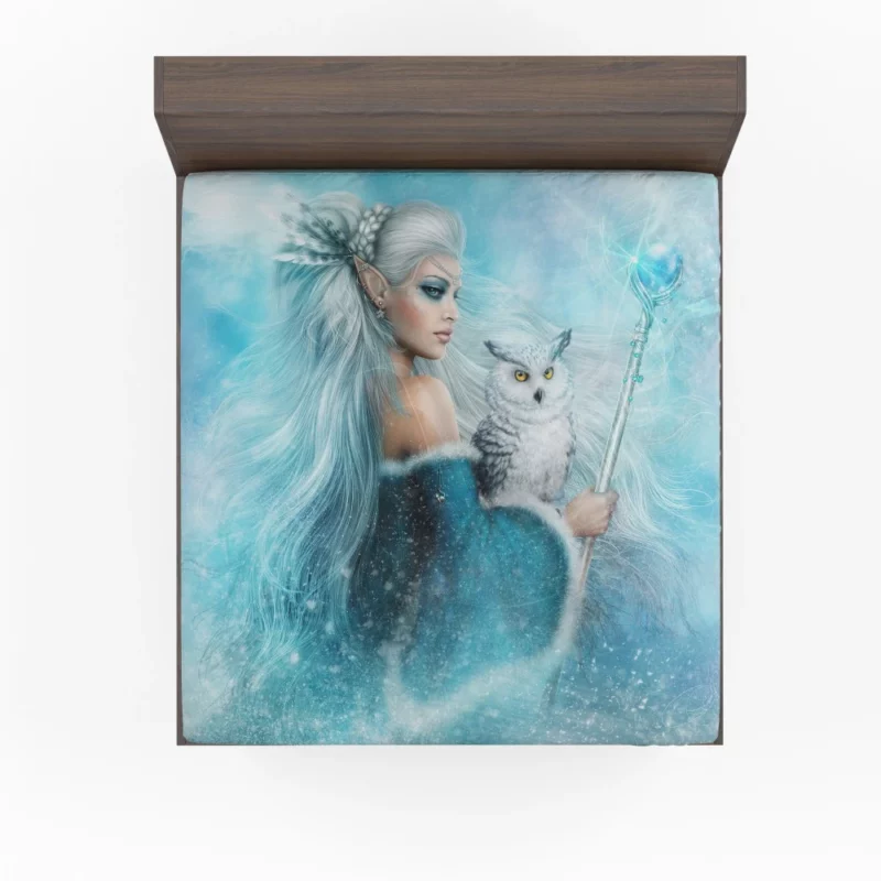 Winter Elf Queen with Snowy Owl Fitted Sheet 1