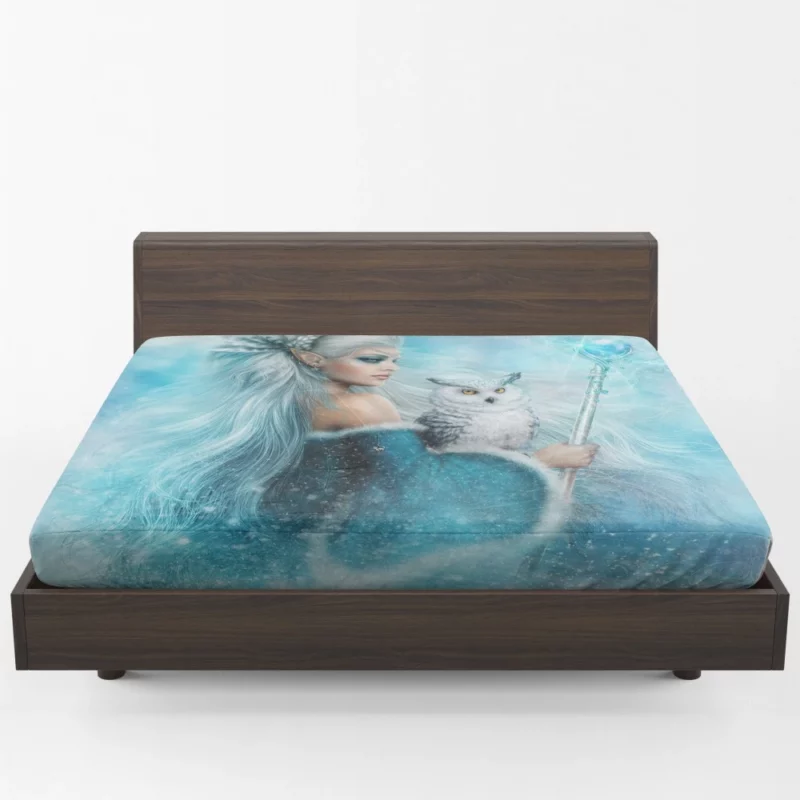 Winter Elf Queen with Snowy Owl Fitted Sheet