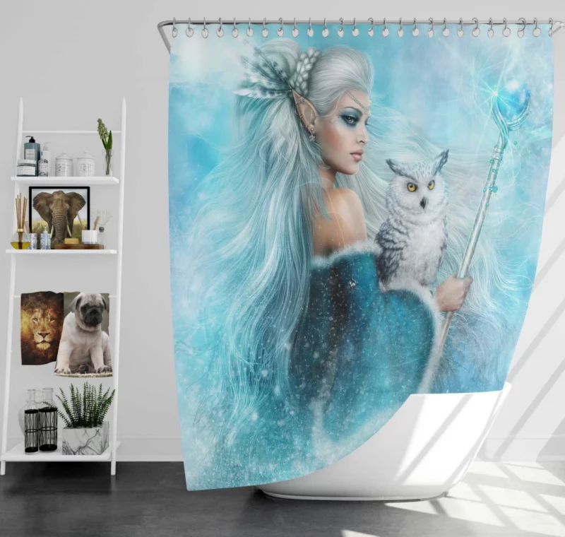 Winter Elf Queen with Snowy Owl Shower Curtain