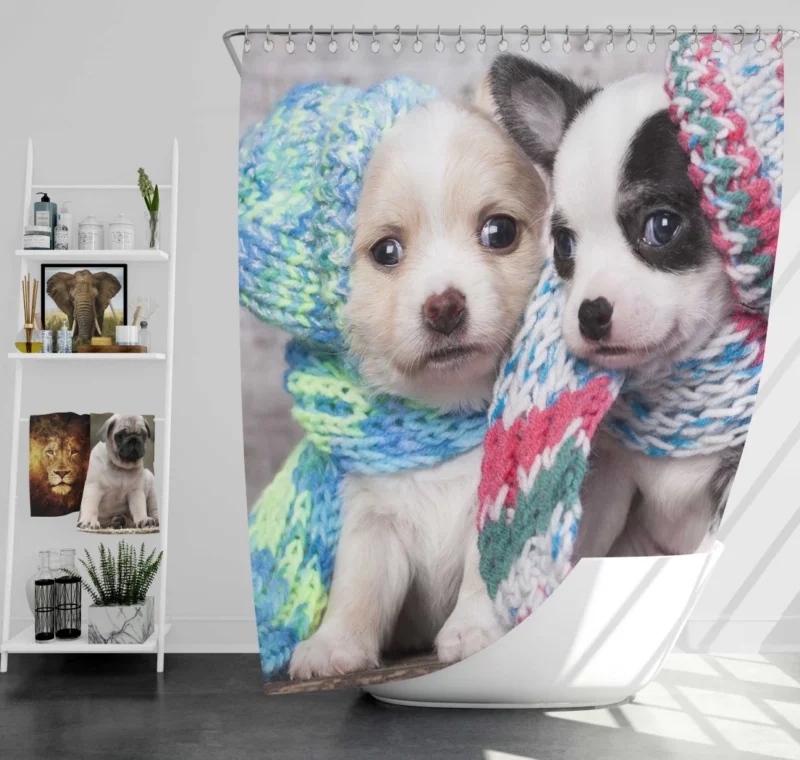 Winter Scarves & Puppy Delight Shower Curtain