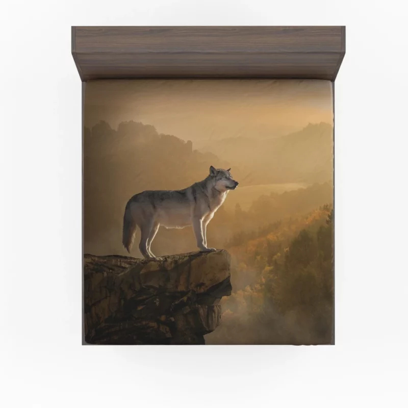 Wolf Amidst Rocks in Foggy Forest Fitted Sheet 1