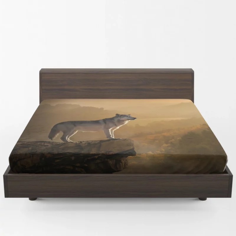 Wolf Amidst Rocks in Foggy Forest Fitted Sheet