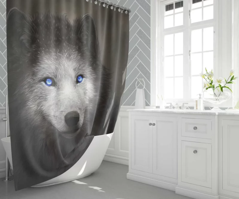 Wolf Blue Eyes Enchanting Mystique Shower Curtain 1