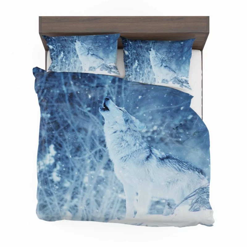 Wolf Howl in Winter Snowfall Bedding Set 1