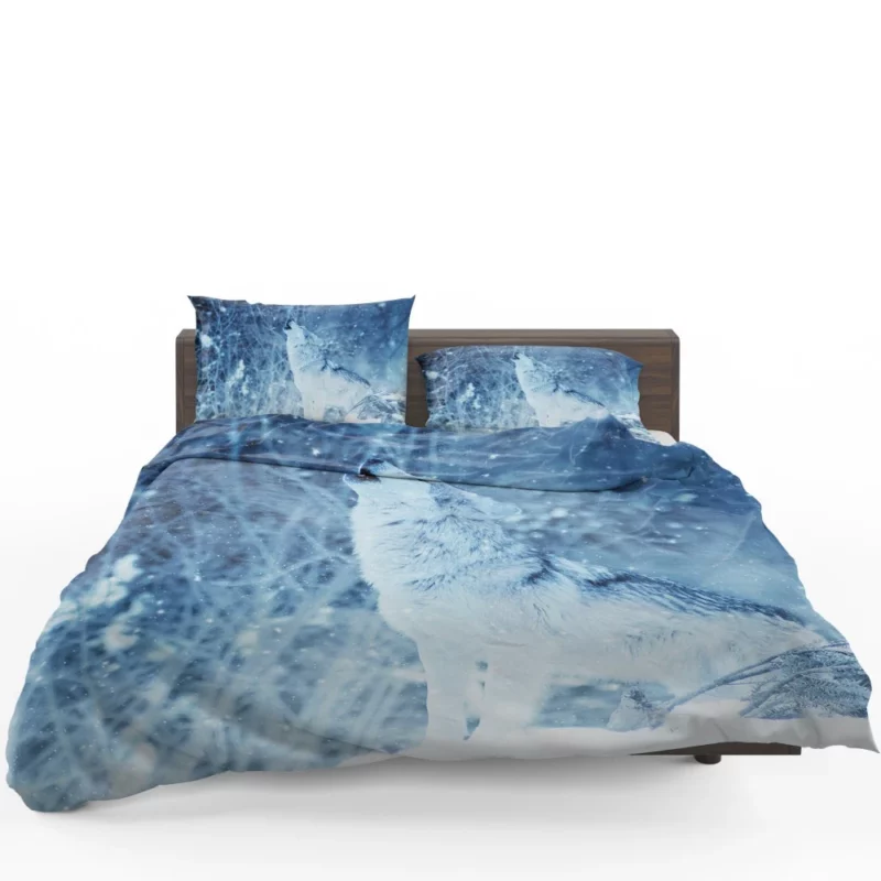 Wolf Howl in Winter Snowfall Bedding Set