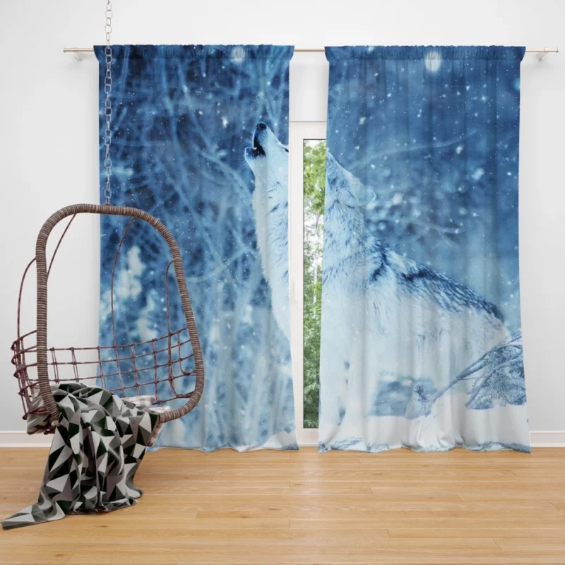 Wolf Howl in Winter Snowfall Curtain