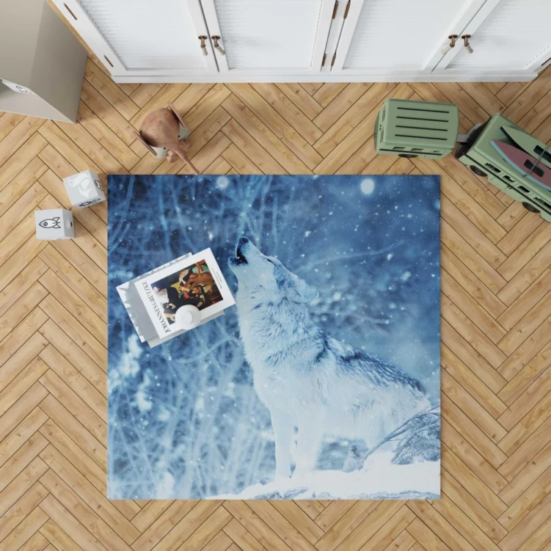 Wolf Howl in Winter Snowfall Rug