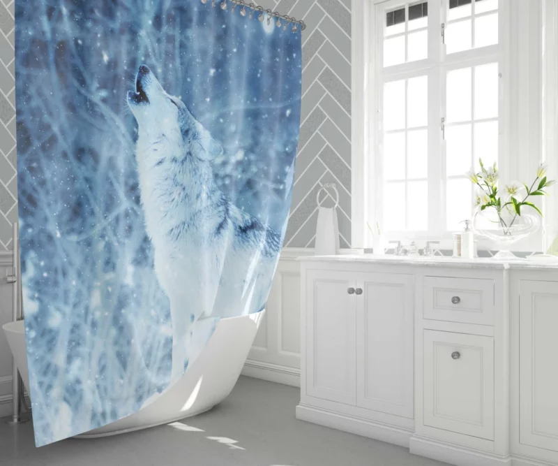 Wolf Howl in Winter Snowfall Shower Curtain 1