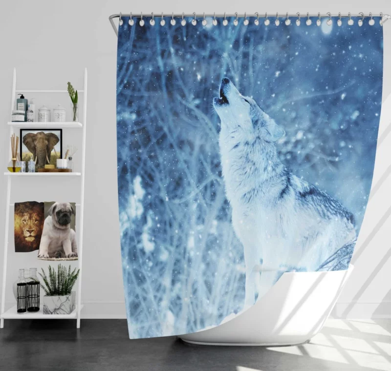 Wolf Howl in Winter Snowfall Shower Curtain