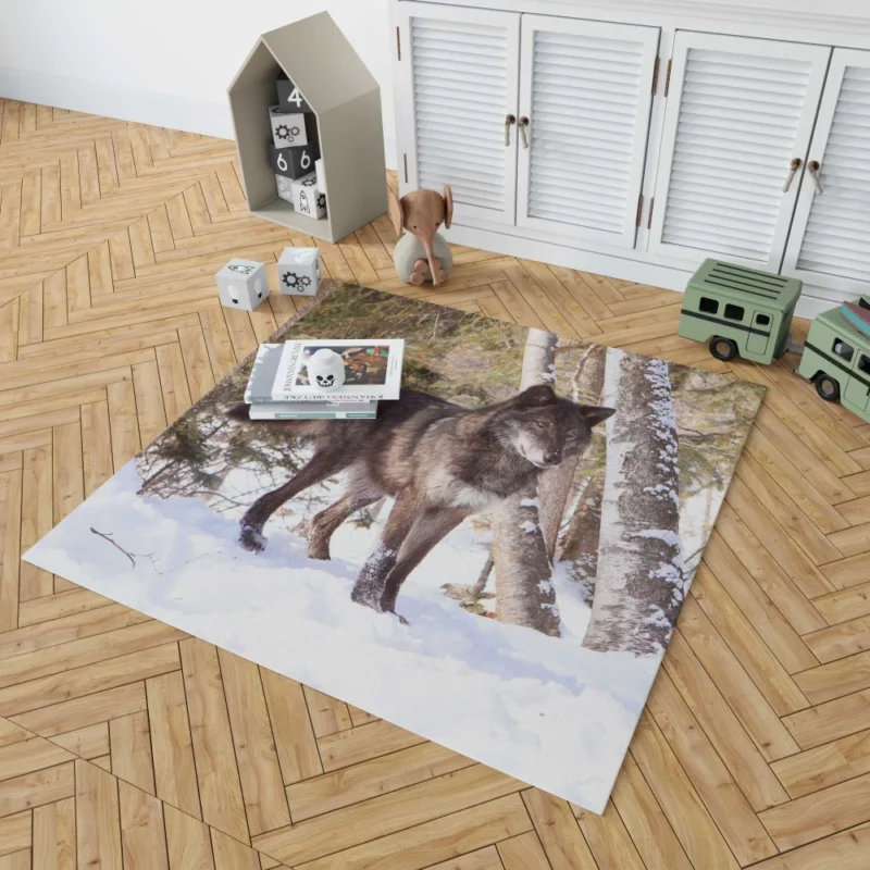 Wolf in Snow Wilderness Majesty Rug 1