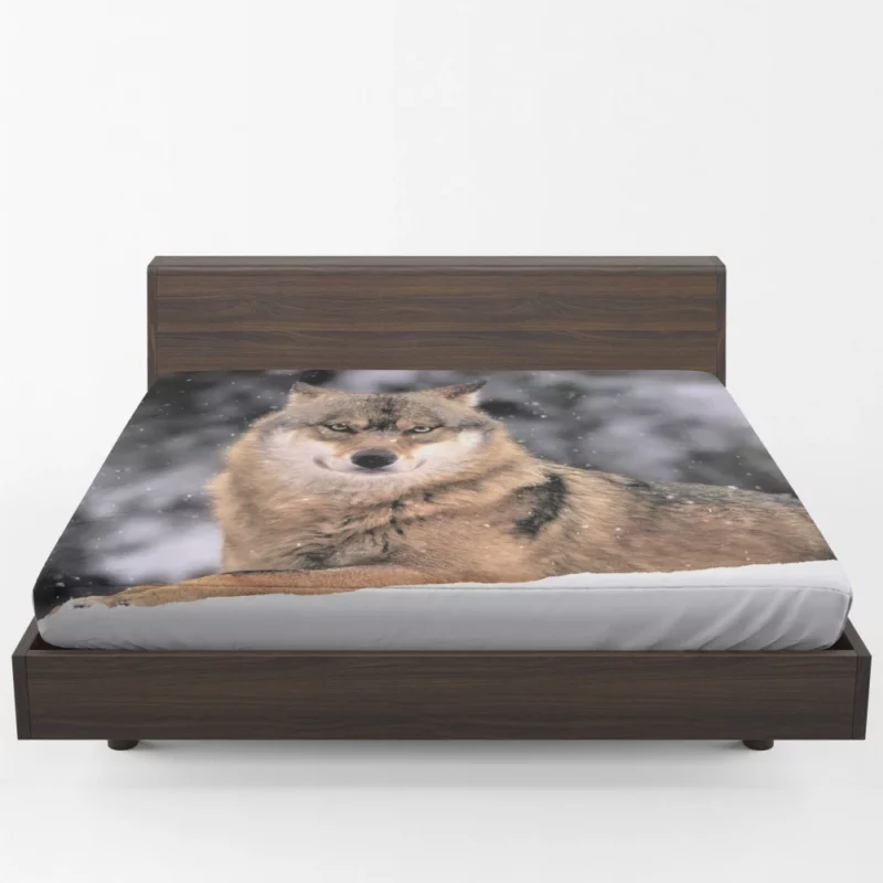 Wolf in Snowfall Enchanted Wilderness Fitted Sheet