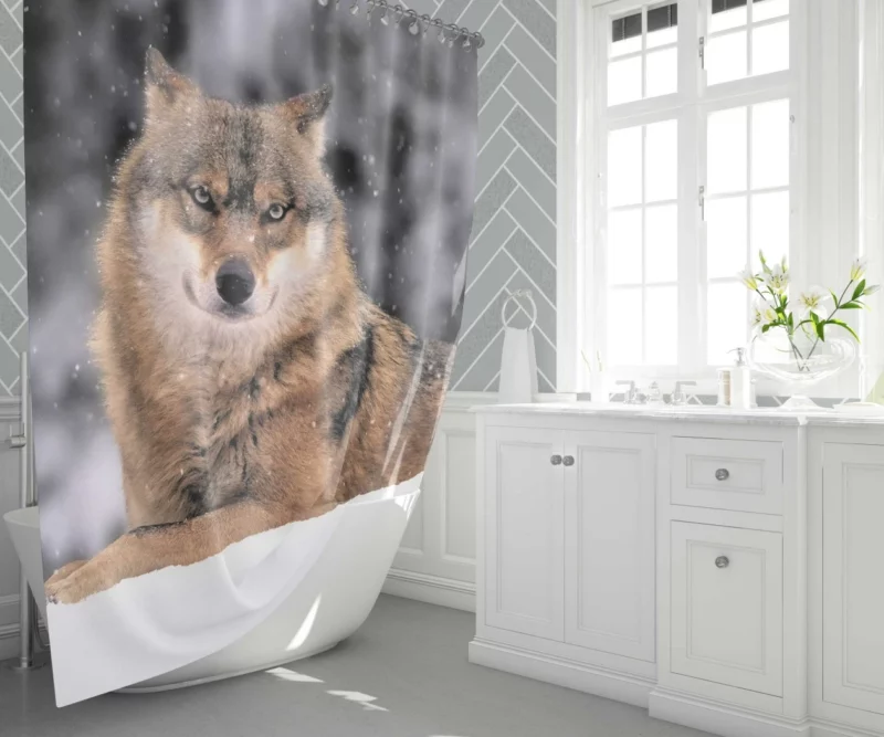 Wolf in Snowfall Enchanted Wilderness Shower Curtain 1