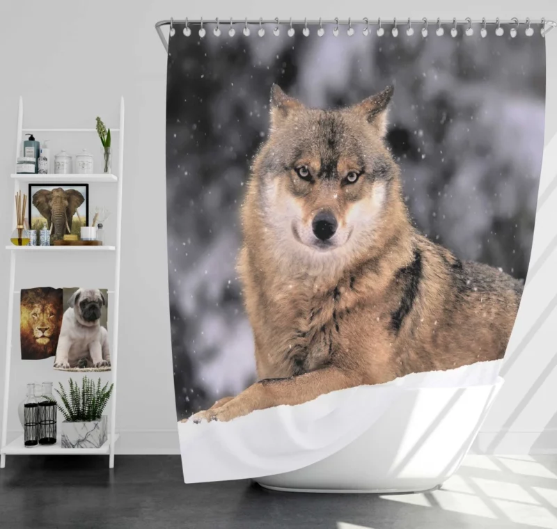 Wolf in Snowfall Enchanted Wilderness Shower Curtain