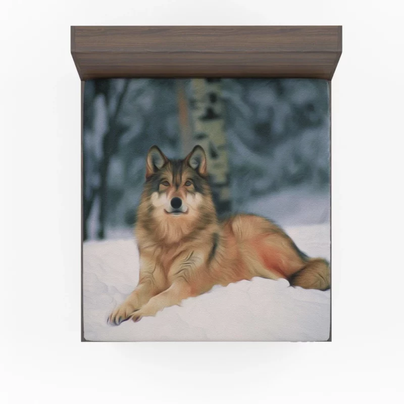 Wolf in Winter Scene Fitted Sheet 1