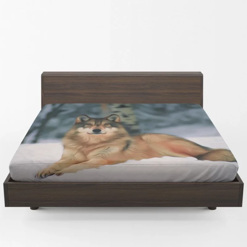 Wolf in Winter Scene Fitted Sheet