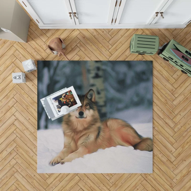 Wolf in Winter Scene Rug