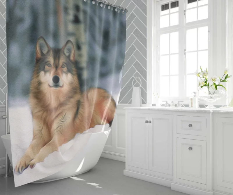 Wolf in Winter Scene Shower Curtain 1