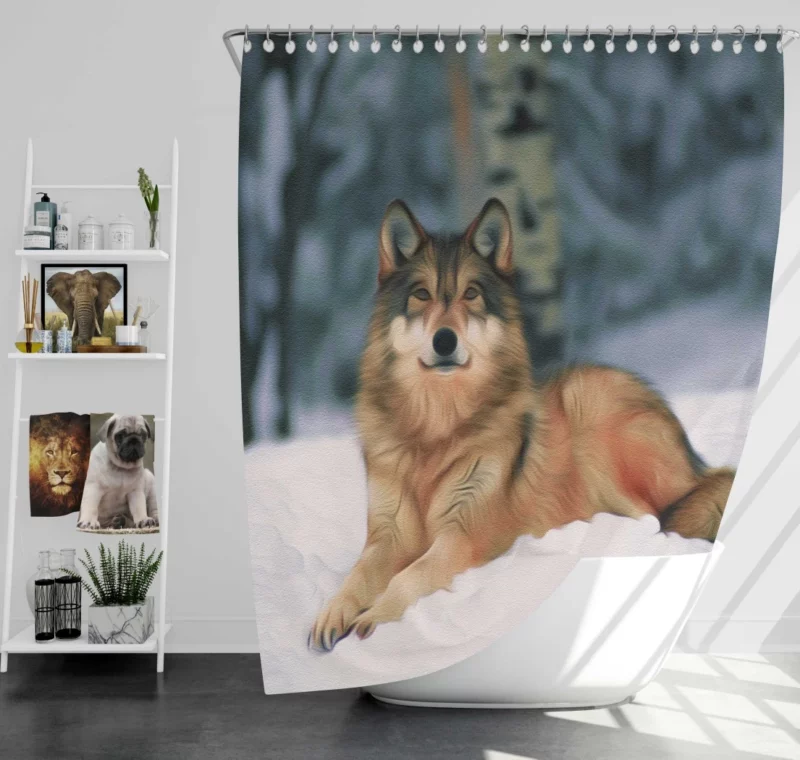 Wolf in Winter Scene Shower Curtain